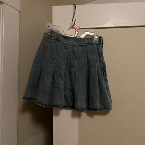 Semi Dark Blue Denim Pleated Skirt